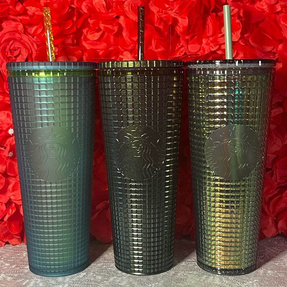 NWT💚Starbucks Green Disco Grid Venti Tumbler Set